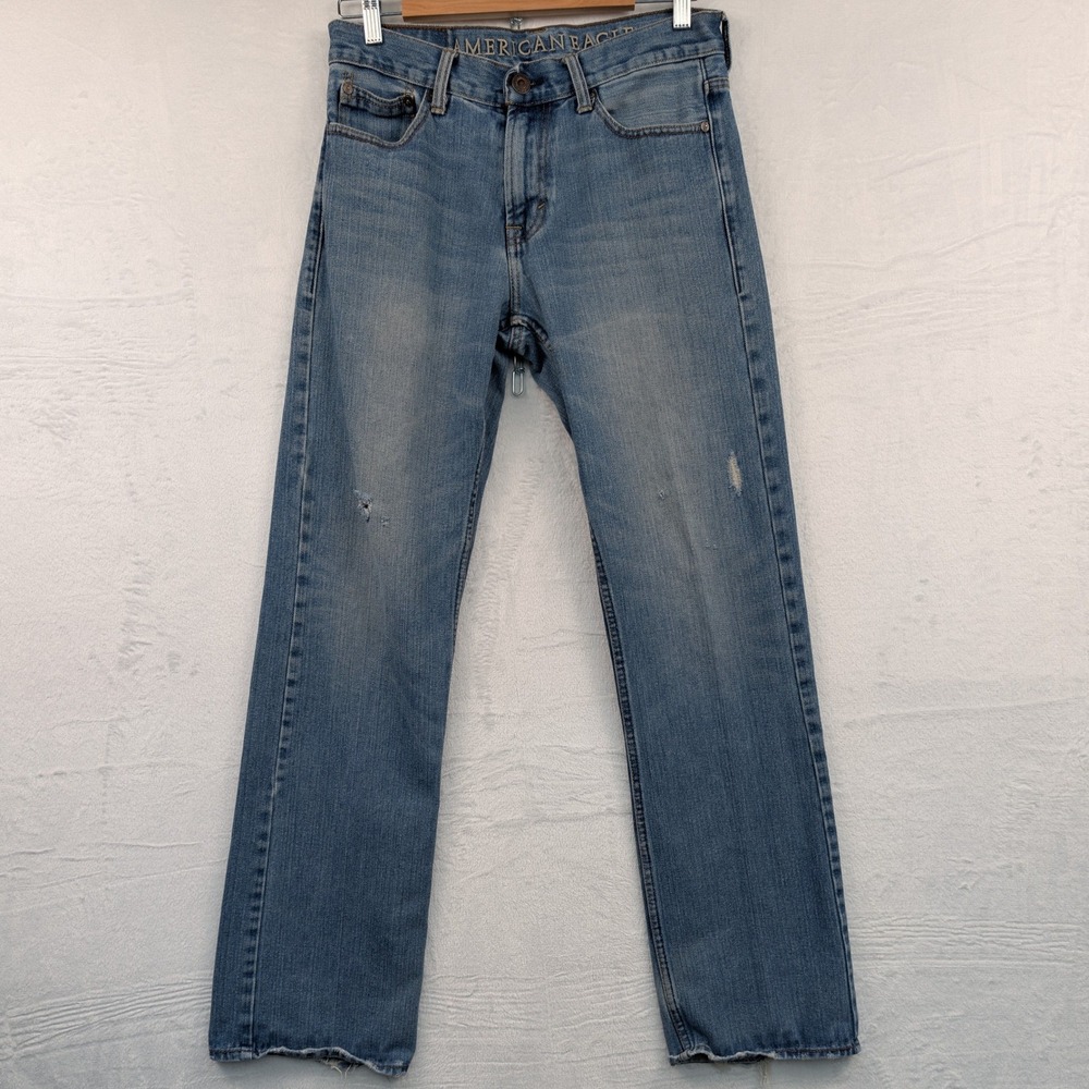 VTG American Eagle Bootcut Jeans Mens 30x34 Medium Wash Blue Cowboy Distress Y2K